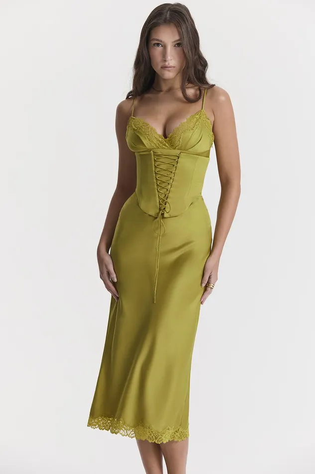 House Of CB SalmaChartreuse Satin Slip Dress 8211 SALE Chartreuse Women Corset Dresses