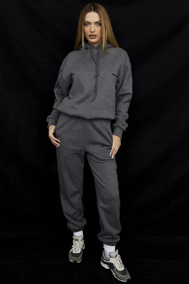 House Of CB SkyDark Grey Fleece Back Jogging Trousers Dark Women Sweats