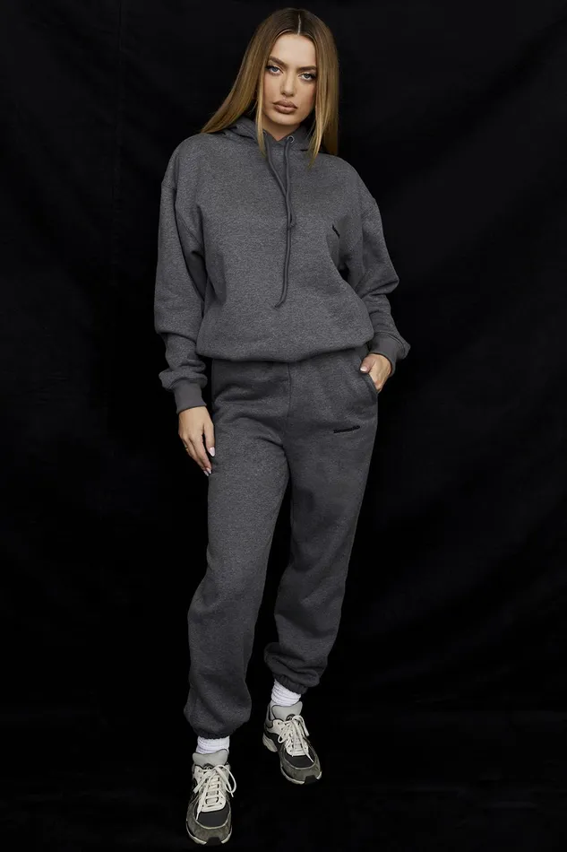 House Of CB SkyDark Grey Fleece Back Jogging Trousers Dark Women Sweats