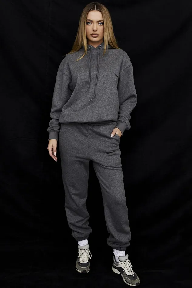 House Of CB SkyDark Grey Fleece Back Jogging Trousers Dark Women Sweats