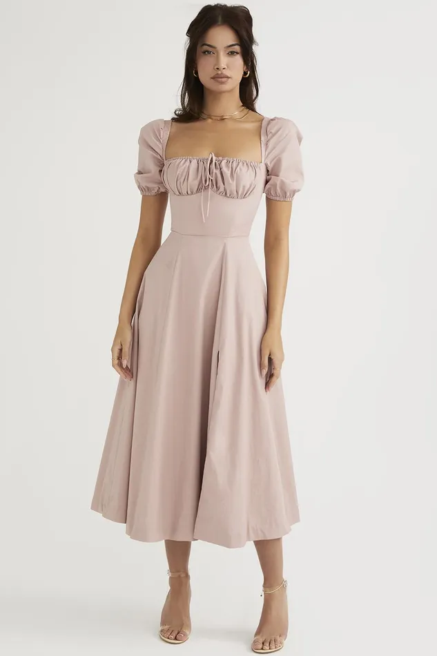 House Of CB TallulahBlush Puff Sleeve Midi Dress Blush Women Corset Dresses