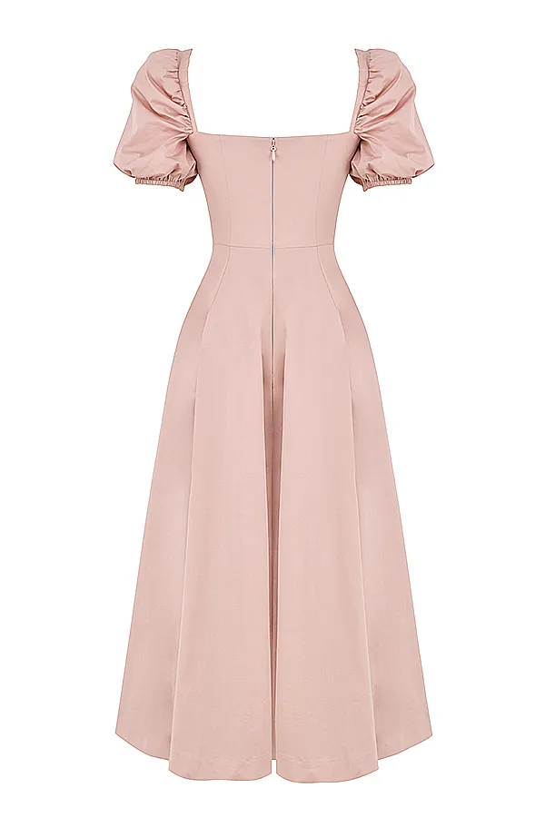 House Of CB TallulahBlush Puff Sleeve Midi Dress Blush Women Corset Dresses