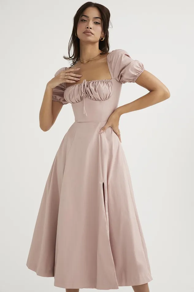 House Of CB TallulahBlush Puff Sleeve Midi Dress Blush Women Corset Dresses