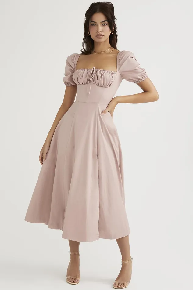 House Of CB TallulahBlush Puff Sleeve Midi Dress Blush Women Corset Dresses