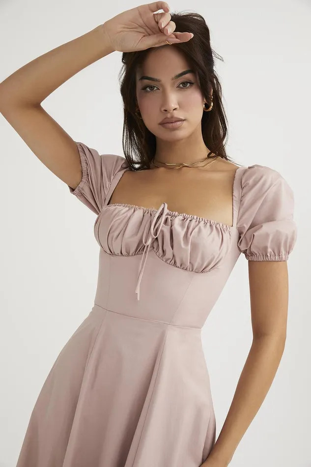 House Of CB TallulahBlush Puff Sleeve Midi Dress Blush Women Corset Dresses