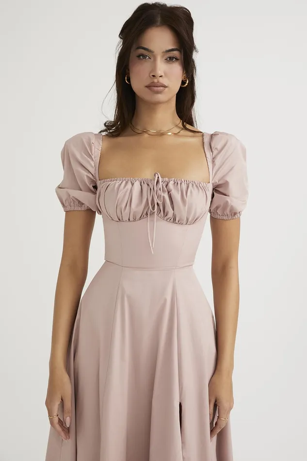 House Of CB TallulahBlush Puff Sleeve Midi Dress Blush Women Corset Dresses