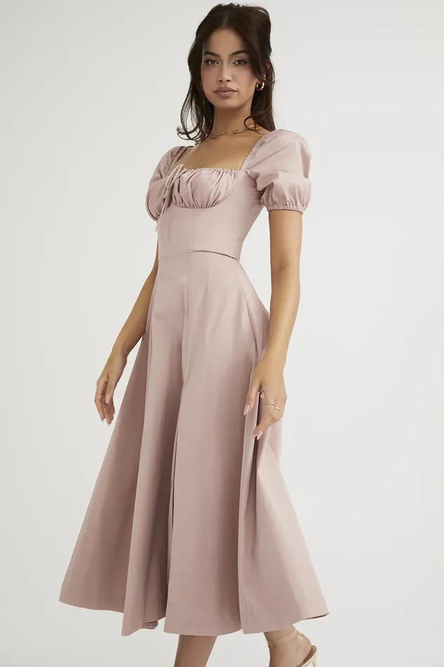 House Of CB TallulahBlush Puff Sleeve Midi Dress Blush Women Corset Dresses