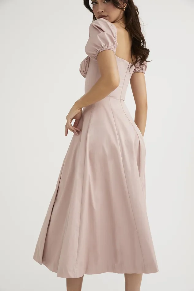 House Of CB TallulahBlush Puff Sleeve Midi Dress Blush Women Corset Dresses