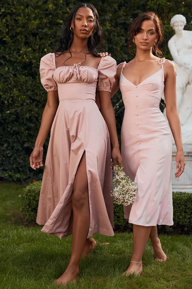 House Of CB TallulahBlush Puff Sleeve Midi Dress Blush Women Corset Dresses