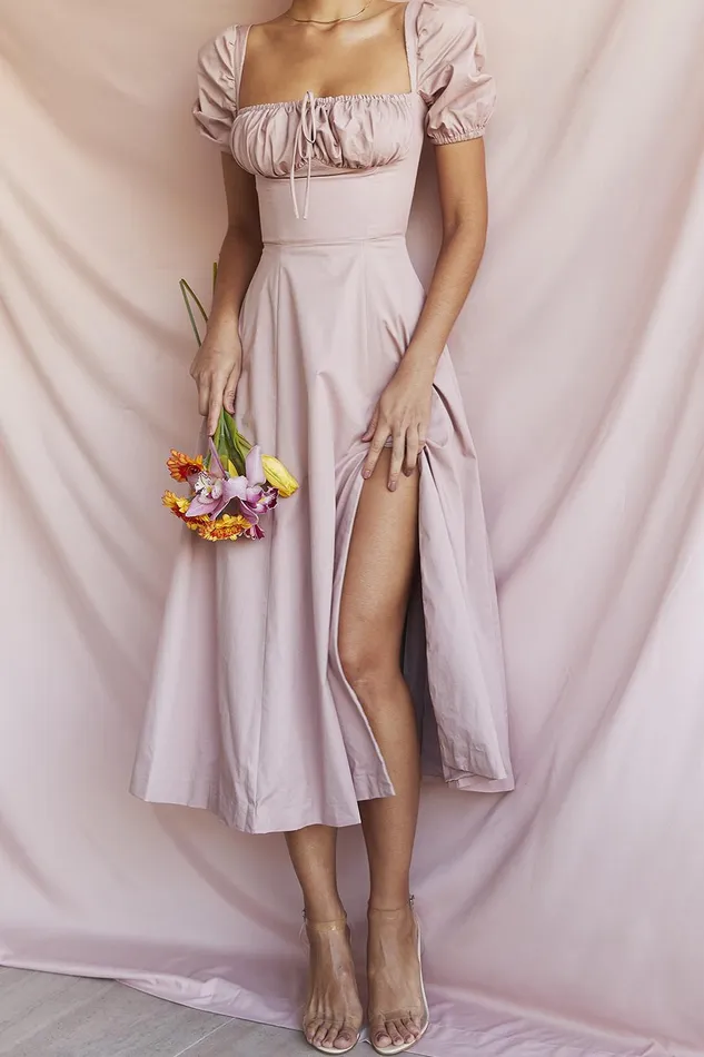 House Of CB TallulahBlush Puff Sleeve Midi Dress Blush Women Corset Dresses