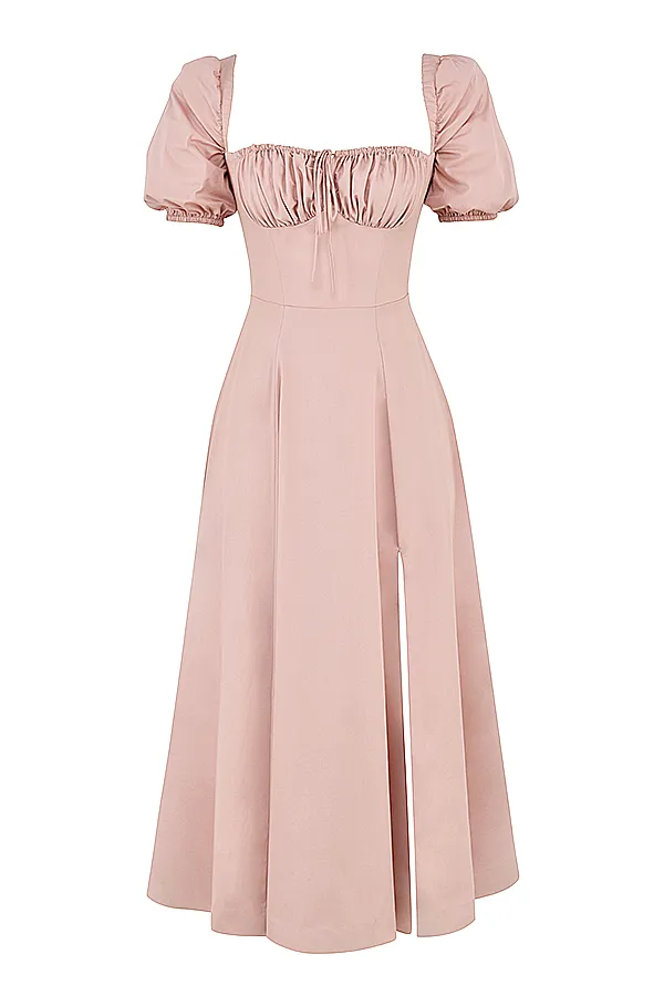 House Of CB TallulahBlush Puff Sleeve Midi Dress Blush Women Corset Dresses