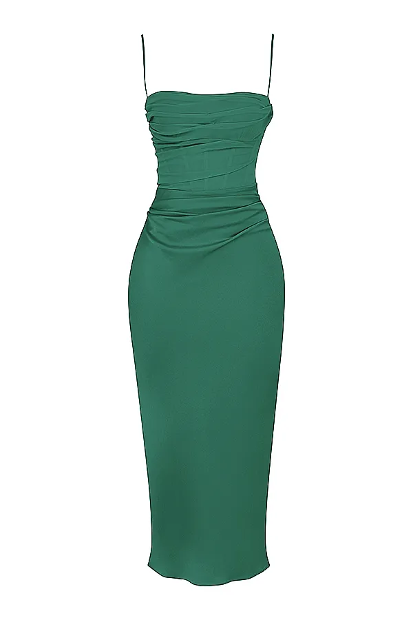 House Of CB TeiaForest Draped Corset Midi Dress Forest Women Bodycon Dresses