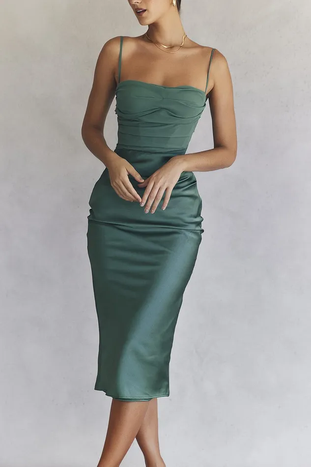 House Of CB TeiaForest Draped Corset Midi Dress Forest Women Bodycon Dresses