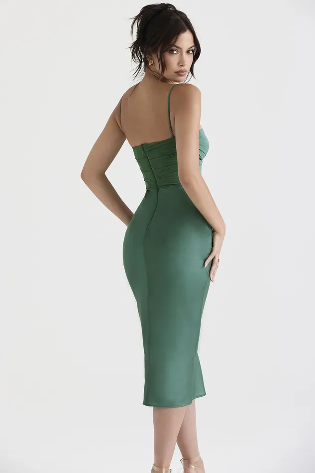 House Of CB TeiaForest Draped Corset Midi Dress Forest Women Bodycon Dresses