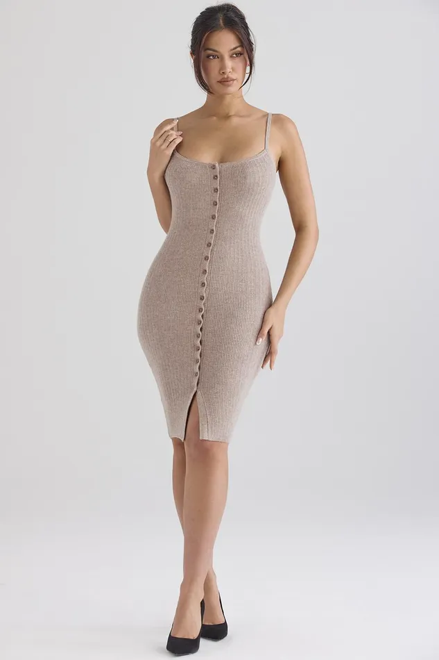 House Of CB TevaBeige Cashmere Knit Midi Dress 8211 SALE Beige Women Bodycon Dresses