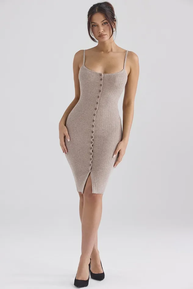House Of CB TevaBeige Cashmere Knit Midi Dress 8211 SALE Beige Women Bodycon Dresses
