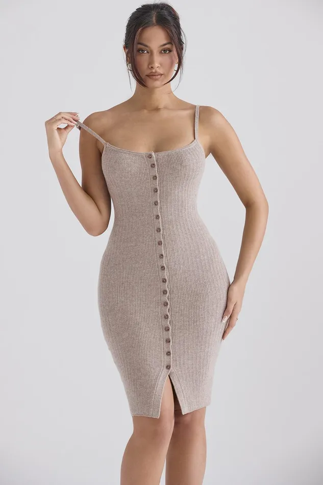 House Of CB TevaBeige Cashmere Knit Midi Dress 8211 SALE Beige Women Bodycon Dresses
