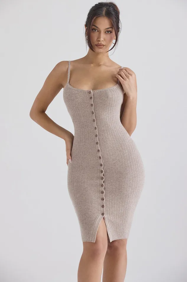 House Of CB TevaBeige Cashmere Knit Midi Dress 8211 SALE Beige Women Bodycon Dresses
