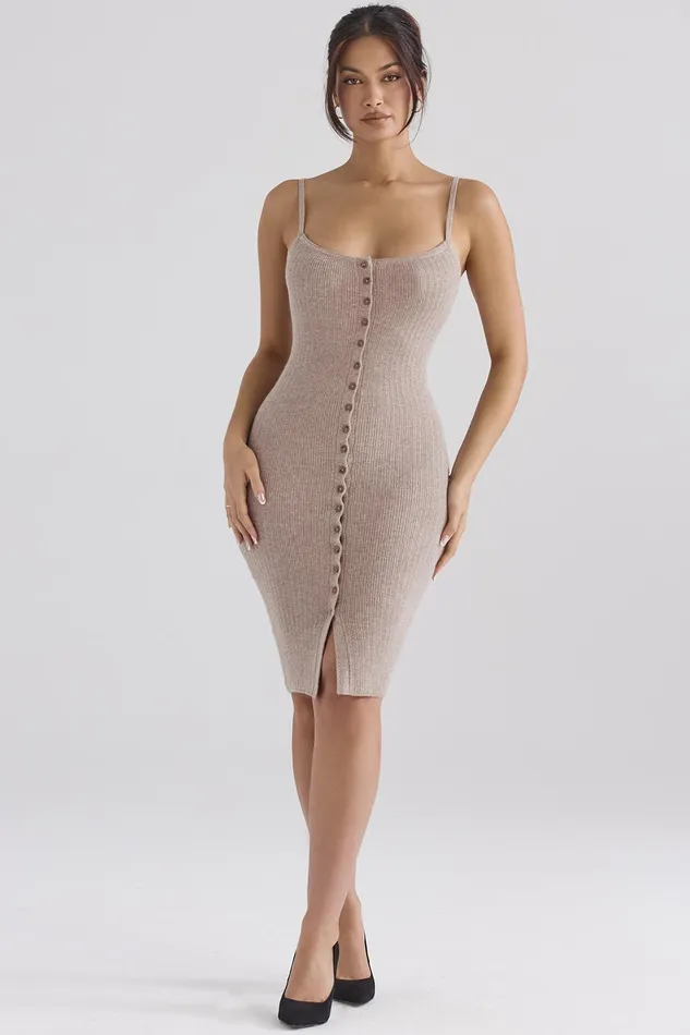 House Of CB TevaBeige Cashmere Knit Midi Dress 8211 SALE Beige Women Bodycon Dresses
