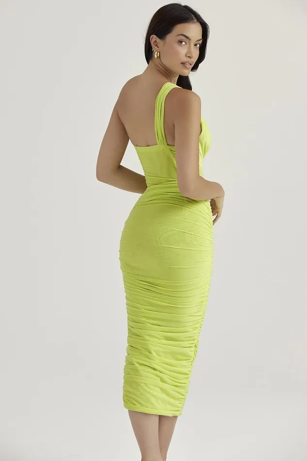 House Of CB ValentinaLime Asymmetric Cutout Midi Dress 8211 SALE Lime Women Bodycon Dresses