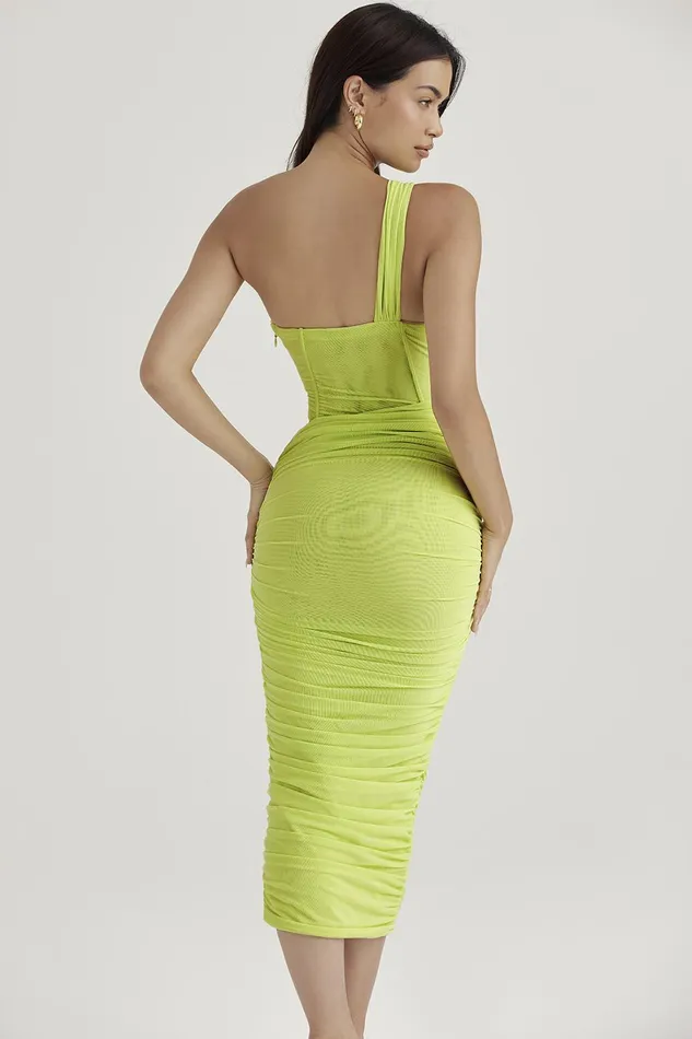 House Of CB ValentinaLime Asymmetric Cutout Midi Dress 8211 SALE Lime Women Bodycon Dresses