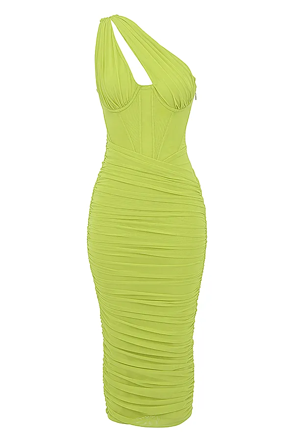 House Of CB ValentinaLime Asymmetric Cutout Midi Dress 8211 SALE Lime Women Bodycon Dresses