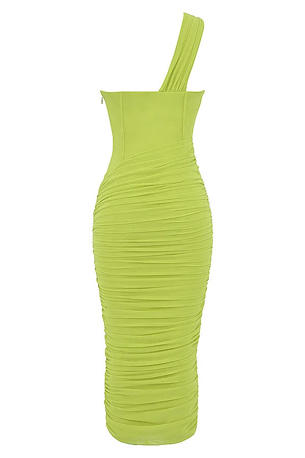 House Of CB ValentinaLime Asymmetric Cutout Midi Dress 8211 SALE Lime Women Bodycon Dresses