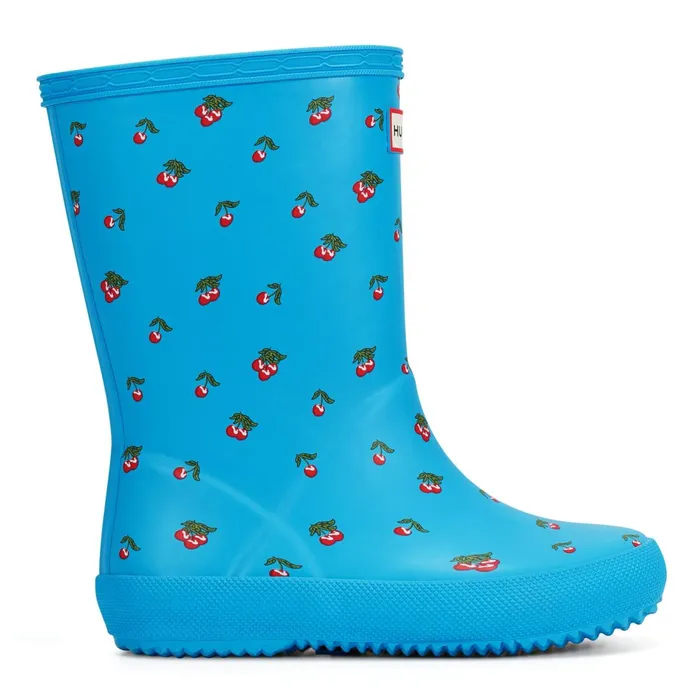 Hunter Boots Kids First Classic Rain Boots Blue Cherry Print Kids Rain Boots