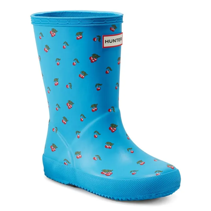 Hunter Boots Kids First Classic Rain Boots Blue Cherry Print Kids Rain Boots Hunter Boots Kids First Classic Rain Boots Blue Cherry Print Kids Rain Boots