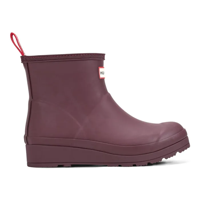 Hunter Boots PLAY Insulated Vegan Shearling Short Rain Boots Dark Red Women Insulated and Snow Boots