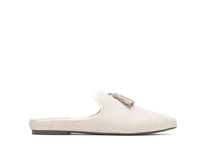 Hush Puppies Flats and SlipOns Women Sadie Tassel Mule Eggnog Cobra Leather