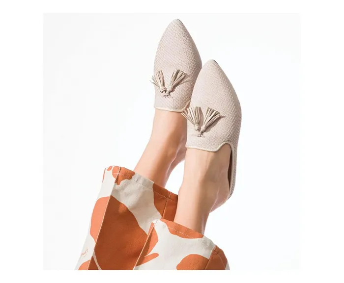 Hush Puppies Flats and SlipOns Women Sadie Tassel Mule Eggnog Cobra Leather Hush Puppies Flats and SlipOns Women Sadie Tassel Mule Eggnog Cobra Leather