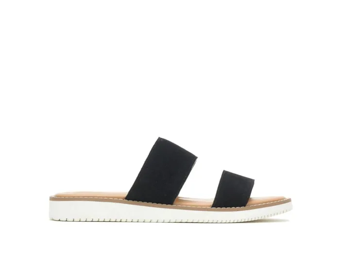 Hush Puppies Sandals Women Briard 2 Band Slide Black Suede