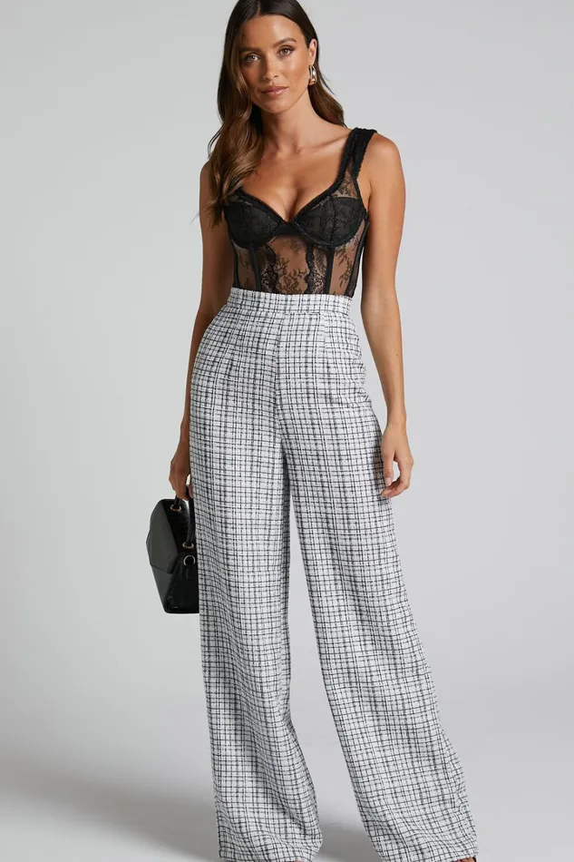 Icie Pants 8211 High Waisted Tweed Wide Leg Pants In White and Black Women Showpo Pants Icie Pants 8211 High Waisted Tweed Wide Leg Pants In White and Black Women Showpo Pants
