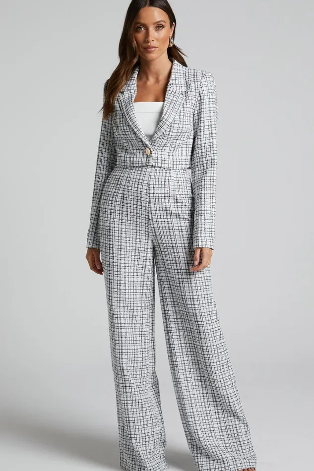 Icie Pants 8211 High Waisted Tweed Wide Leg Pants In White and Black Women Showpo Pants