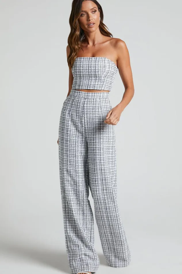 Icie Pants 8211 High Waisted Tweed Wide Leg Pants In White and Black Women Showpo Pants