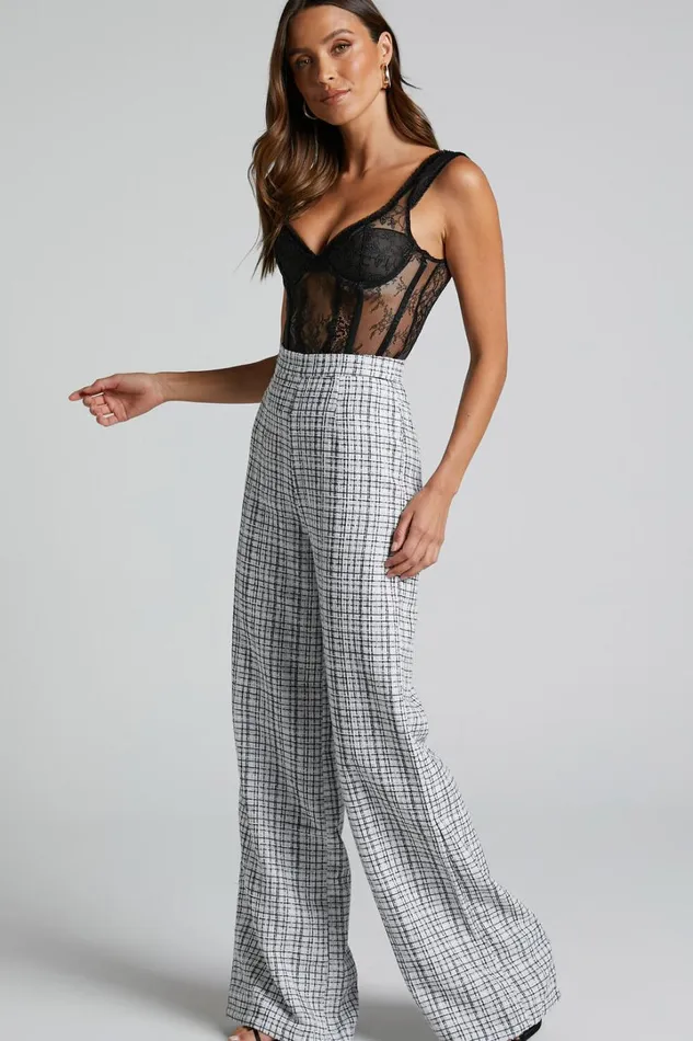 Icie Pants 8211 High Waisted Tweed Wide Leg Pants In White and Black Women Showpo Pants