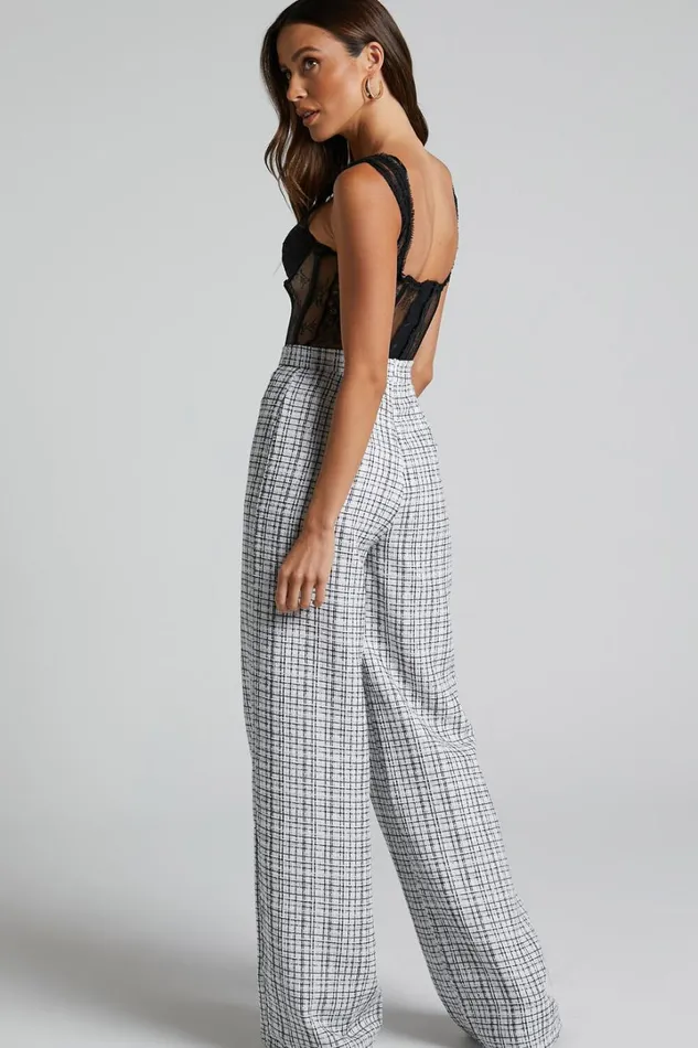 Icie Pants 8211 High Waisted Tweed Wide Leg Pants In White and Black Women Showpo Pants