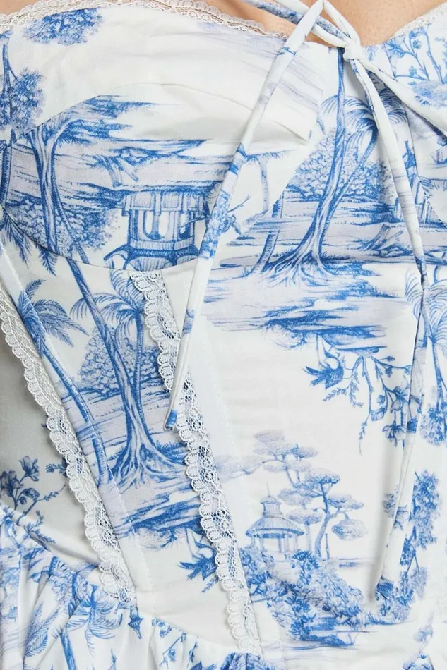 Idris Mini Dress 8211 Lace Trim Corset Lace Up Back Dress In Toile De Jouy Print Women Showpo Dresses