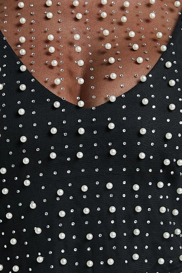 Illiana Top 8211 Pearl Mesh Gathered Long Sleeve Top In Black Women Showpo Tops