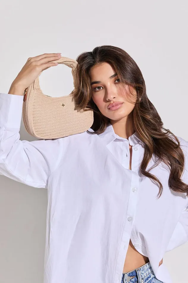 Indigo Shoulder Bag In Sand Faux Raffia Women Showpo Bags