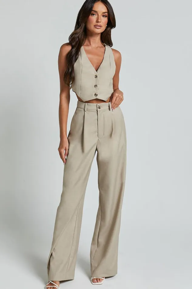 Izara Vest 8211 V Neck Button Up Cropped Vest In Oatmeal Women Showpo Tops