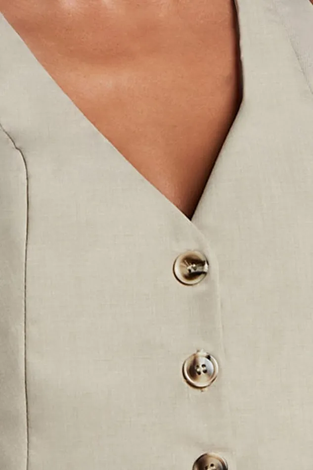 Izara Vest 8211 V Neck Button Up Cropped Vest In Oatmeal Women Showpo Tops