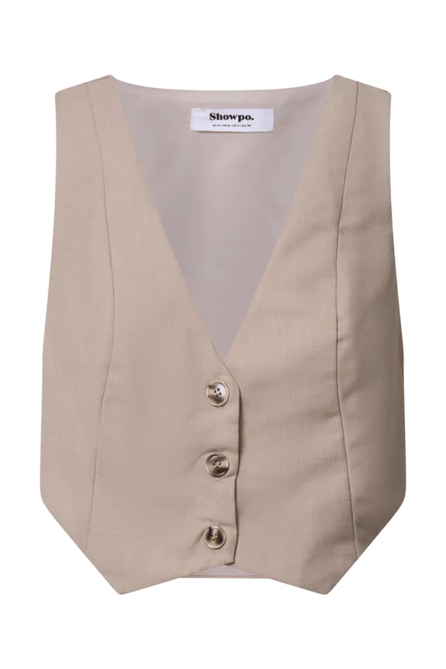 Izara Vest 8211 V Neck Button Up Cropped Vest In Oatmeal Women Showpo Tops
