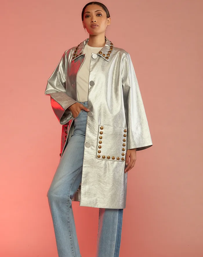 Jackets and Coats Women Cynthia Rowley Vegan Studded Leather Coat