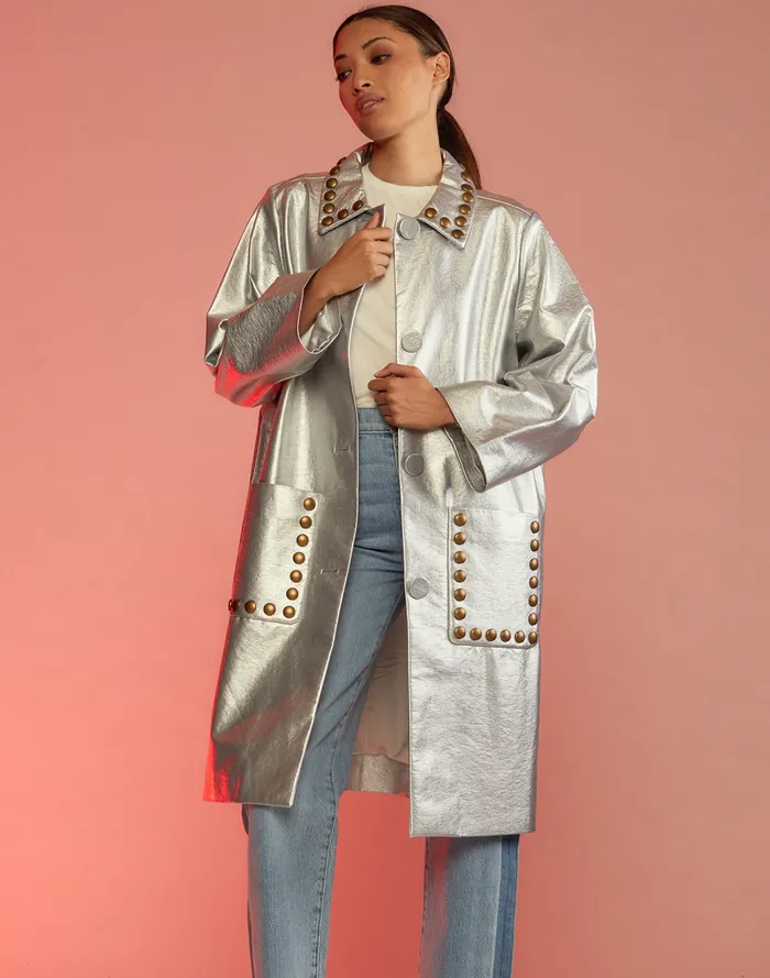 Jackets and Coats Women Cynthia Rowley Vegan Studded Leather Coat