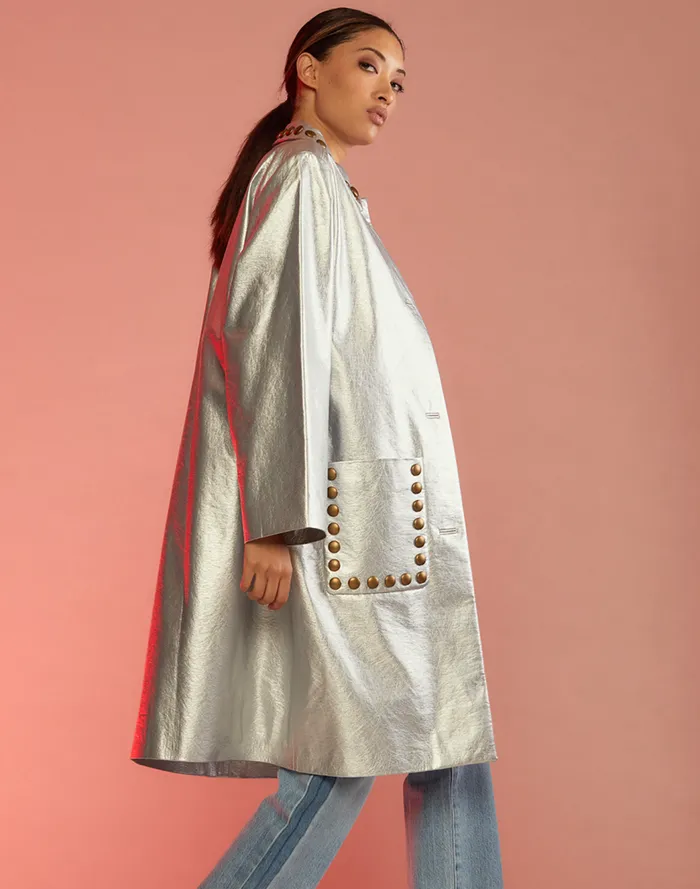 Jackets and Coats Women Cynthia Rowley Vegan Studded Leather Coat