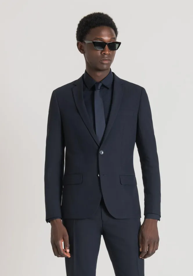 Jackets And Gilet Men Antony Morato Bonnie Slim Fit Jacket In Stretch Viscose Blend Fabric Blue Ink Jackets And Gilet Men Antony Morato Bonnie Slim Fit Jacket In Stretch Viscose Blend Fabric Blue Ink