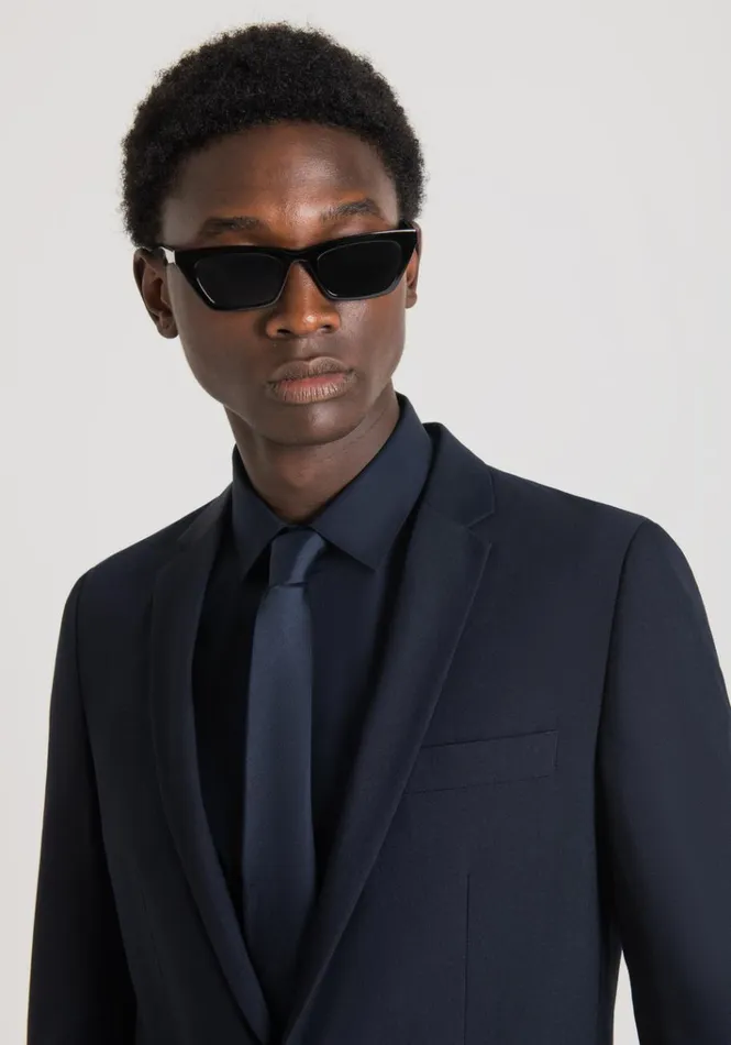 Jackets And Gilet Men Antony Morato Bonnie Slim Fit Jacket In Stretch Viscose Blend Fabric Blue Ink