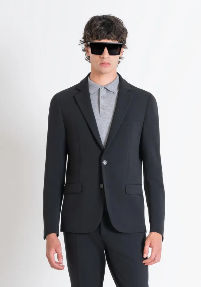 Jackets And Gilet Men Antony Morato Super Slim Fit 034Ashe034 Jacket In Elastic Fabric With Micro Pattern Black Jackets And Gilet Men Antony Morato Super Slim Fit 034Ashe034 Jacket In Elastic Fabric With Micro Pattern Black